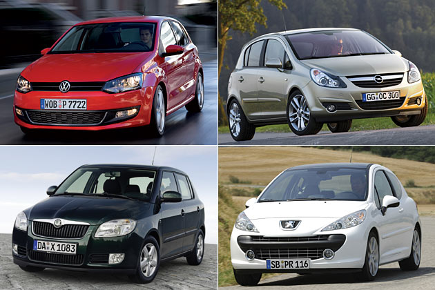 Der Polo und seine wichtigsten Konkurrenten (2008): Auf Platz 2 folgt der Opel Corsa, dahinter der Konzernbruder koda Fabia und auf Rang 4 der Peugeot 207