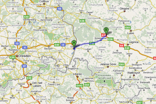 Lckenschluss in Polen: Mit dem jetzt erfolgten Lckenschluss stlich von Grlitz auf polnischer Seite besteht eine durchgehende Autobahn von Dresden nach Krakau. <a class='ext' target='_blank' href='http://maps.google.de/maps?f=d&source=s_d&saddr=g%C3%B6rlitz&daddr=Krzyzowa&hl=de&geocode=&mra=ls&sll=51.153078,14.975052&sspn=0.304069,0.615921&ie=UTF8&ll=50.927276,15.15564&spn=2.444533,4.927368&z=8'>Groansicht bei Google Maps</a>