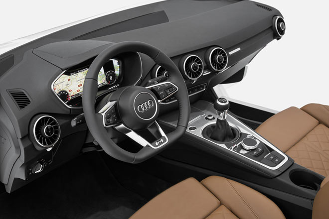 Audi zeigt auf der CES-Elektronikmesse in Las Vegas das Armaturenbrett des kommenden TT in der Serienversion. Besonderes Kennzeichen ist die volldigitale Instrumentierung – und der Verzicht auf den Mittelkonsolen-Monitor