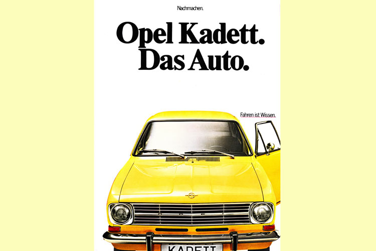 Opel-Kadett-Werbeanzeige von 1962 mit Slogan Das Auto