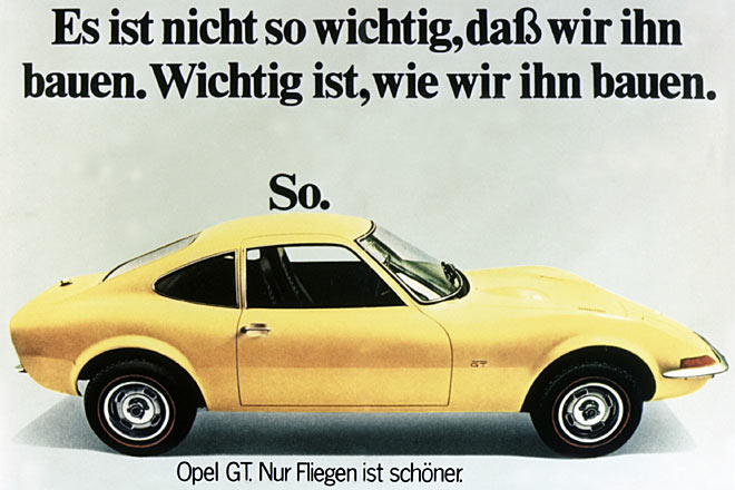 »Nur Fliegen ist schöner«: Zeitgenössische Werbung zum Opel GT (1968-73)