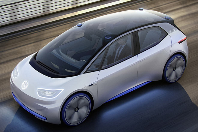 Ab 2025 soll der I.D. auch autonom fahren knnen, die Sensortechnik erhebt sich an vier Stellen aus der Dachpartie