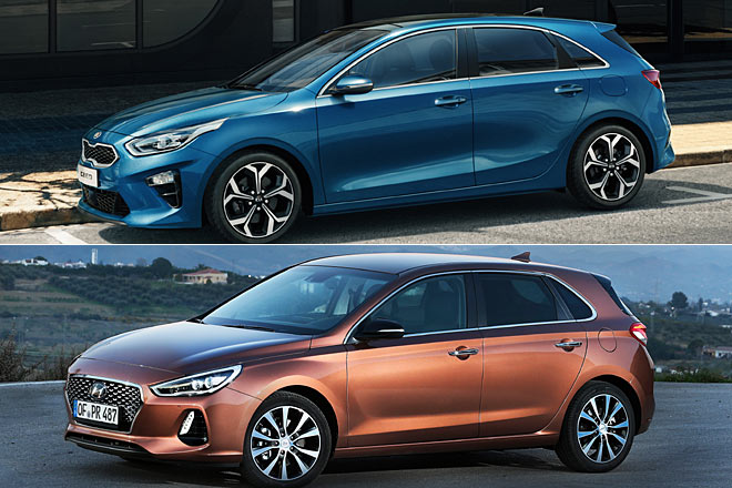 Der neue Ceed und sein Schwestermodell Hyundai i30 im Vergleich: Die hher wirkende Front und das spitzer auslaufende dritte Seitenfenster gefllt uns beim Kia besser