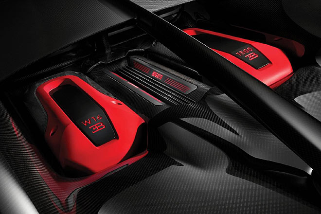 Der gewaltige, vierfach turboaufgeladene Acht-Liter-Motor mit 16 Zylindern, 1.500 PS und 1.600 Nm Drehmoment bleibt unverndert, ebenso die Topspeed von 420 km/h (...abgeregelt)