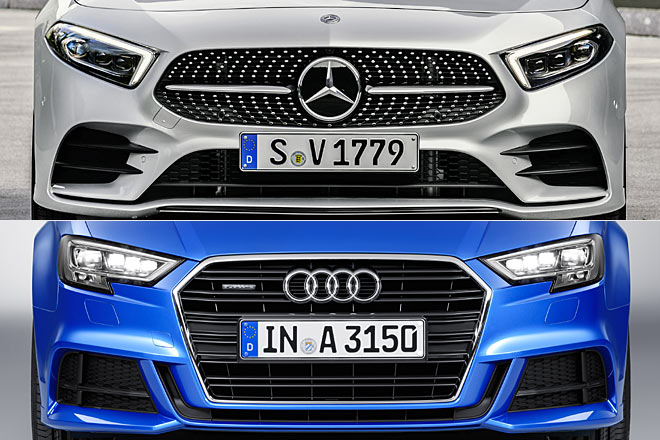 Beim Mercedes gefallen uns der Grill und die Kennzeichen-Position besser, beim Audi die nach vorne reichende Motorhaube