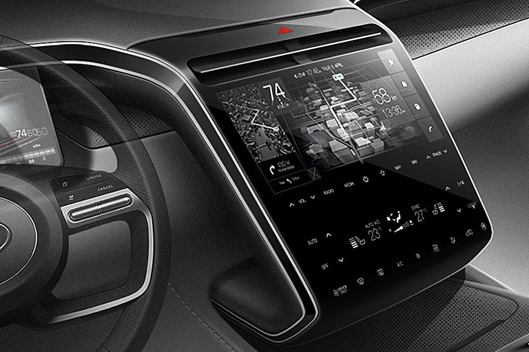Unterhalb des Monitors sitzt die stndig sichtbare Klimabedieneinheit mit Touch-Tasten. Ein echtes Foto des Innenraums liegt allerdings noch nicht vor