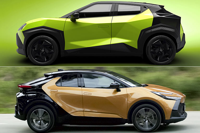 Gegenüber dem neuen Juke fällt selbst der bisherige Crossover-Rebell Toyota CH-R optisch zurückhaltender aus