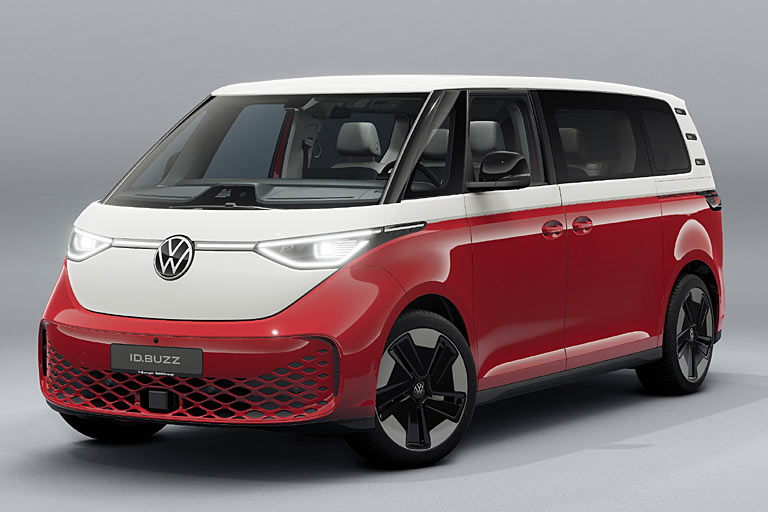 Der VW ID.Buzz ist demnächst auch in dieser neuen Farbkombination erhältlich. Außerdem kann der 340 PS starke Allradantrieb aus dem GTX nun auch im &raquo;Pro&laquo; bestellt werden