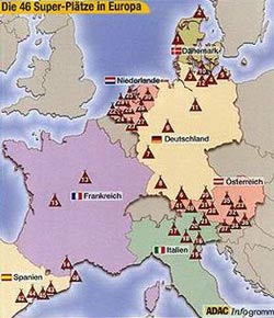 Die besten Campingplätze in Europa. Der ADAC-Camping-Führer vergibt 46 mal das Prädikat "Super"; 
Infogramm: ADAC