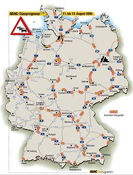 ADAC-Verkehrsprognose für das Wochenende 11.-13.08.2000; Infogramm: ADAC