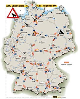 ADAC-Stauprognose für das Wochenende 08.-10.09.2000, Bild: ADAC