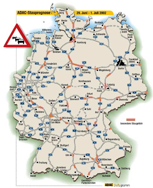 Staubereiche auf Autobahnen am Wochenende 28.-30.06.2002