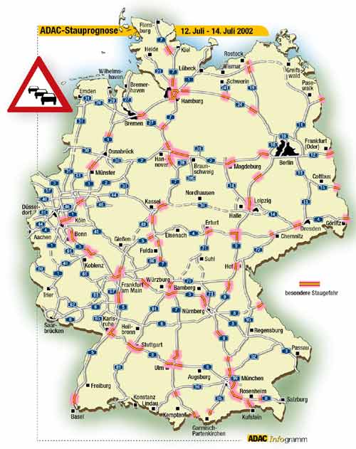 Staubereiche auf Autobahnen am Wochenende 12.-14.07.2002