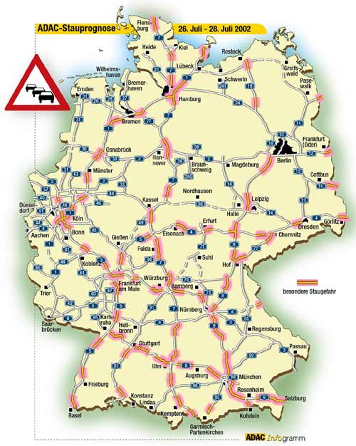 Staubereiche auf Autobahnen am Wochenende 26.-28.07.2002