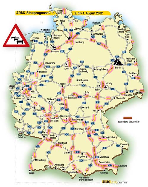 Staubereiche auf Autobahnen am Wochenende 02.-04.08.2002