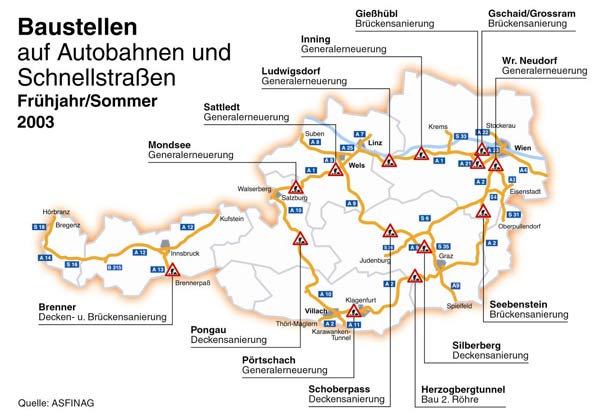 bersicht: Baustellen in sterreich Frhjahr/Sommer 2003