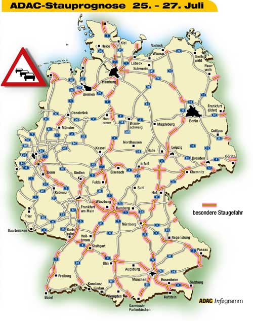 Die Karte zeigt die besonders staugefhrdeten Bereiche