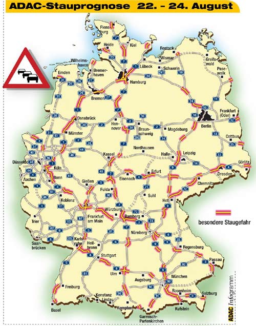 Die Karte zeigt die besonders staugefhrdeten Bereiche