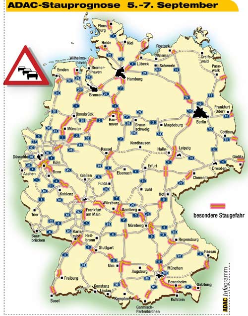 Die Karte zeigt die besonders staugefhrdeten Bereiche