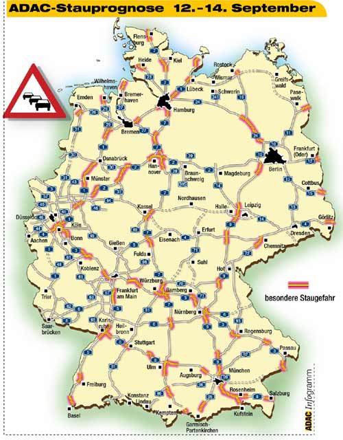 Die Karte zeigt die besonders staugefhrdeten Bereiche