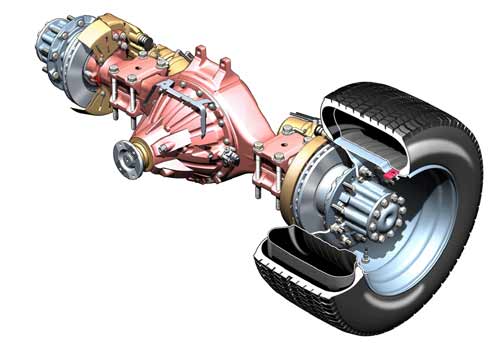 Schematische Darstellung: Actros-Hinterachse HL6 mit Single-Bereifung
