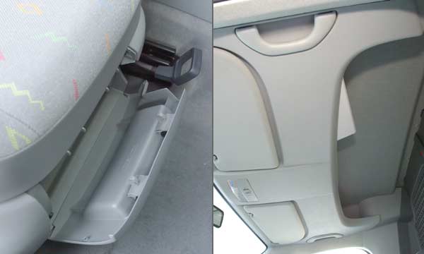 Diverse Staufcher im Dachhimmel, am Armaturenbrett, unter dem Fahrersitz, in der Mittelkonsole und in den Tren sind Standard (Bilder zeigen Caddy Kombi)