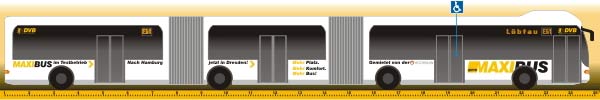 Vier Tren, vier Achsen und fast 25 Meter Lnge: Der Maxi-Bus fr Dresden als Zeichnung