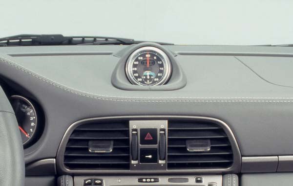 ... mittig auf dem Armaturenbrett platzierten Stoppuhr aus dem optionalen »Chrono-Sport-Paket Plus«