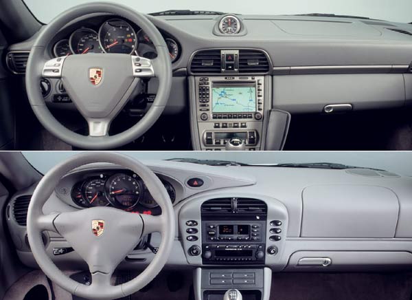 Zum Vergleich: Das 911-Interieur wirkt jetzt (oben) deutlich aufgerumter und hochwertiger