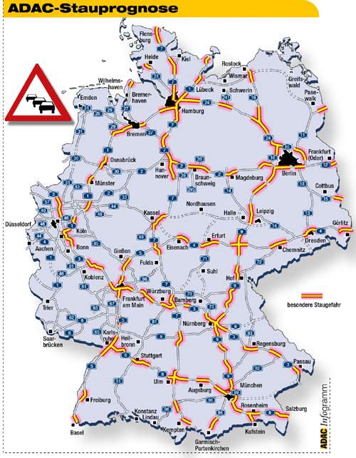 Großbild: Staubereiche auf Autobahnen, Wochenende 06.-08.08.2004