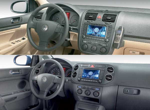 Auch das Armaturenbrett hat VW beim Golf Plus (unten) gegenüber dem Golf deutlich modifiziert