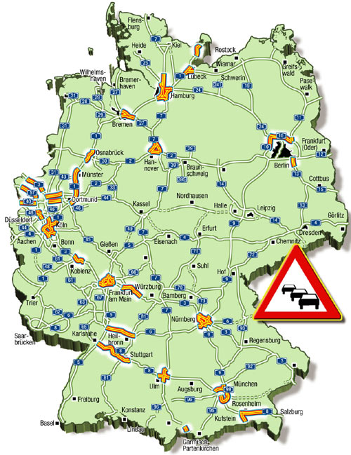 Die Karte zeigt die prognostizierten Staubereiche am Wochenende 30.06.-02.07.2006