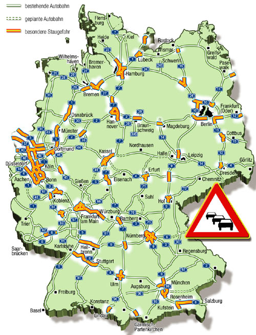 Die Karte zeigt die prognostizierten Staubereiche am Wochenende 21.-23.07.2006