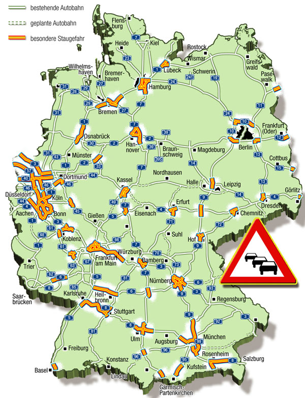 Die Karte zeigt die prognostizierten Staubereiche an Weihnachten und Silvester 2006