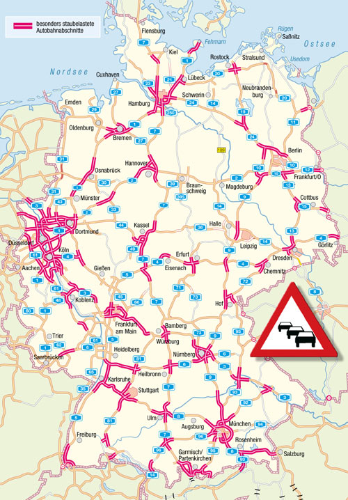 Die Karte zeigt die prognostizierten Staubereiche am Wochenende 03.-05.08.2007
