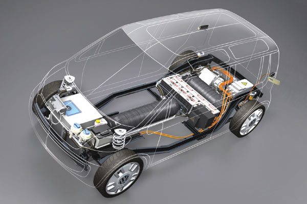 Der E-Motor sitzt im Heck, die Batterien unter der Fondsitzbank, die Brennstoffzelle im Vorderwagen