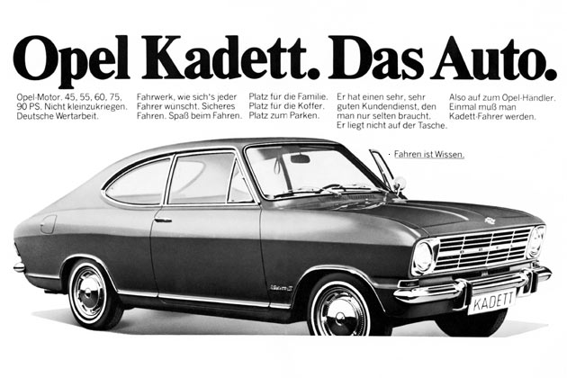 Kein Witz: Den heute von Volkswagen besetzten Slogan »Das Auto« nutzte Opel schon 1969