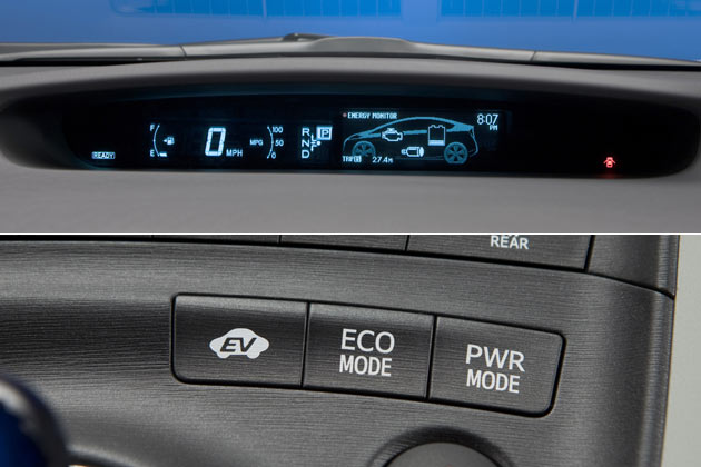 Die Fahrzeug-Informationen stellt ein breites, aber flaches Zentral-Display nicht ganz bersichtlich dar. Neu sind die Fahrmodi »Power« und »Eco«, »EV« bezeichnet den rein elektrischen Betrieb