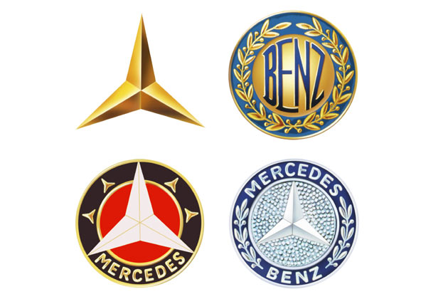 Mercedes-Stern von Daimler und Lorbeerkranz von Benz wurden beide 1909 als Wartenzeichen angemeldet. Noch vor ihrer Fusion melden beide Marken 1925 ihr neues, gemeinsames Logo an
