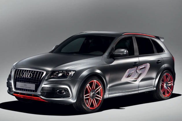 Auch Audi ist in Krnten mit diversen Autos vertreten. Als Blickfang dient der Q5 »custom concept« mit breiterer Spur, Tieferlegung, mchtigen 21-Zoll-Rdern und »