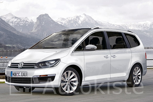 Der VW Sharan II wird im Frhjahr 2010 erscheinen. Die Fotomontage zeigt das knftige Design des Vans bereits gut. Neu sind vor allem die Schiebetren und der Knick vor der Frontscheibe