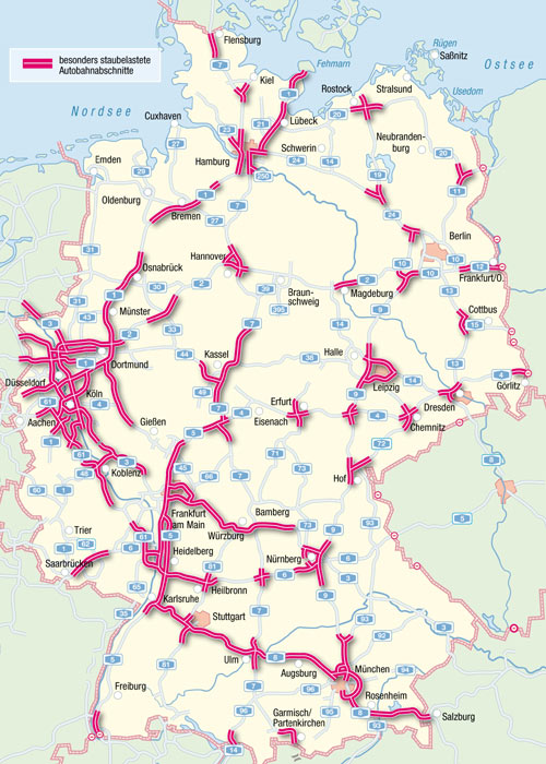 Die Karte zeigt die prognostizierten Staubereiche am Wochenende 17.-19.07.2009
