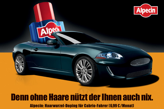 Die Replik von Alpecin: Mit dem richtigen Haarwasser halten die Haare auch bei hohem Tempo