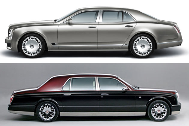 Der Designsprung von Arnage (unten) zu Mulsanne ist durchaus gro ausgefallen. Auffllig ist insbesondere die hhere Grtellinie und der elegante Hftschwung im Bereich des hinteren Trgriffs