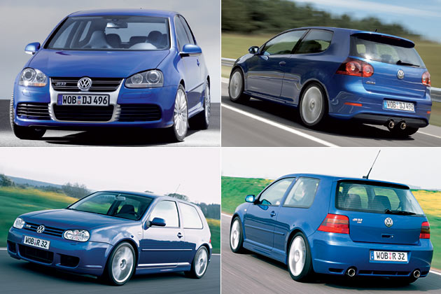 Rckblick auf den Golf V R32 (oben, V6, 250 PS, 2005-2008) und Golf IV R32 (V6, 241 PS, 2002-2005)