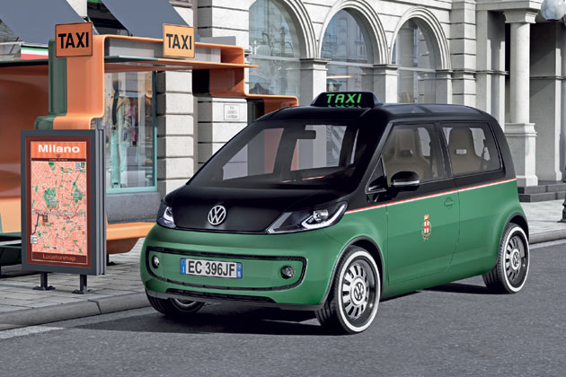 VW zeigt auf der Hannover-Messe die Studie eines elektrisch betriebenen Taxis fr Grostdte. Es handelt sich bereits um den fnften Ausblick auf die neuen Kleinstwagen-Familie NSF alias Up respektive Lupo