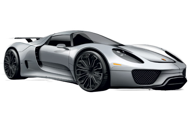 Der Porsche 918 Spyder wird im Herbst 2013 erscheinen. Porsche hat bisher nur Zeichnungen des Modells verffentlicht, das »