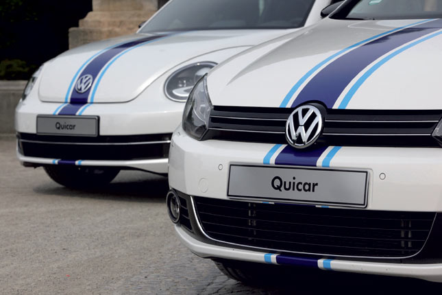 Quicar, so der etwas sperig wirkende Name, soll im Herbst 2011 mit 200 Golf BlueMotion starten, spter sollen Modelle der Baureihen Caddy und Beetle dazukommen