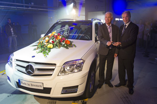 Am 4. November 2011 lief der sechsmillionste in Bremen gefertigte Mercedes vom Band. Der weie GLK 220 CDI wird in der Hansestadt als Fahrschulauto eingesetzt