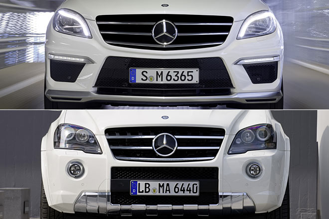 Gegenber dem bisherigen ML 63 AMG (unten) ist das neue Modell aber optisch wohltuend reduziert, schon weil Mercedes auf die aufgesetzten Radhausverbreiterungen verzichtet